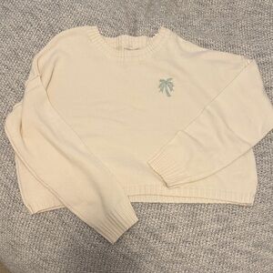 Happily Grey Palm Tree Sweater XL | Cream Cozy Coastal Pullover